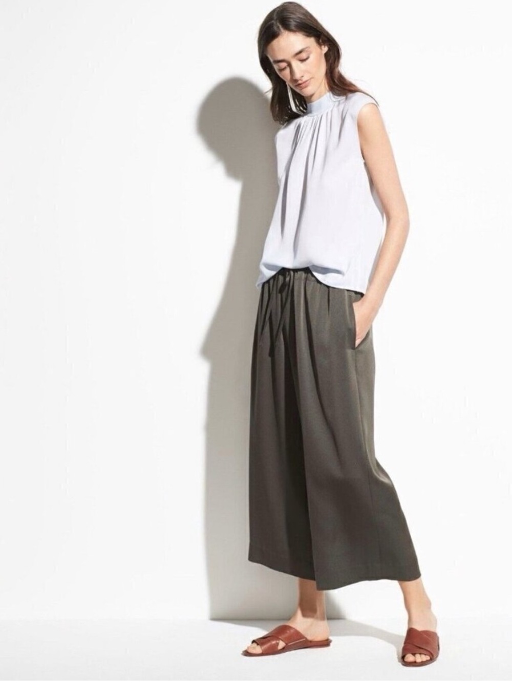 Vince Wide Leg Crop Pants Satin-like Green XSmall